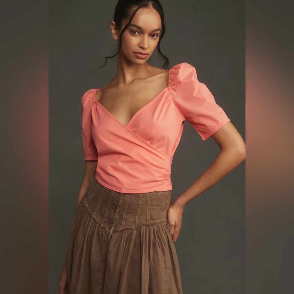 By Anthropologie Puff-Sleeve Wrap Top